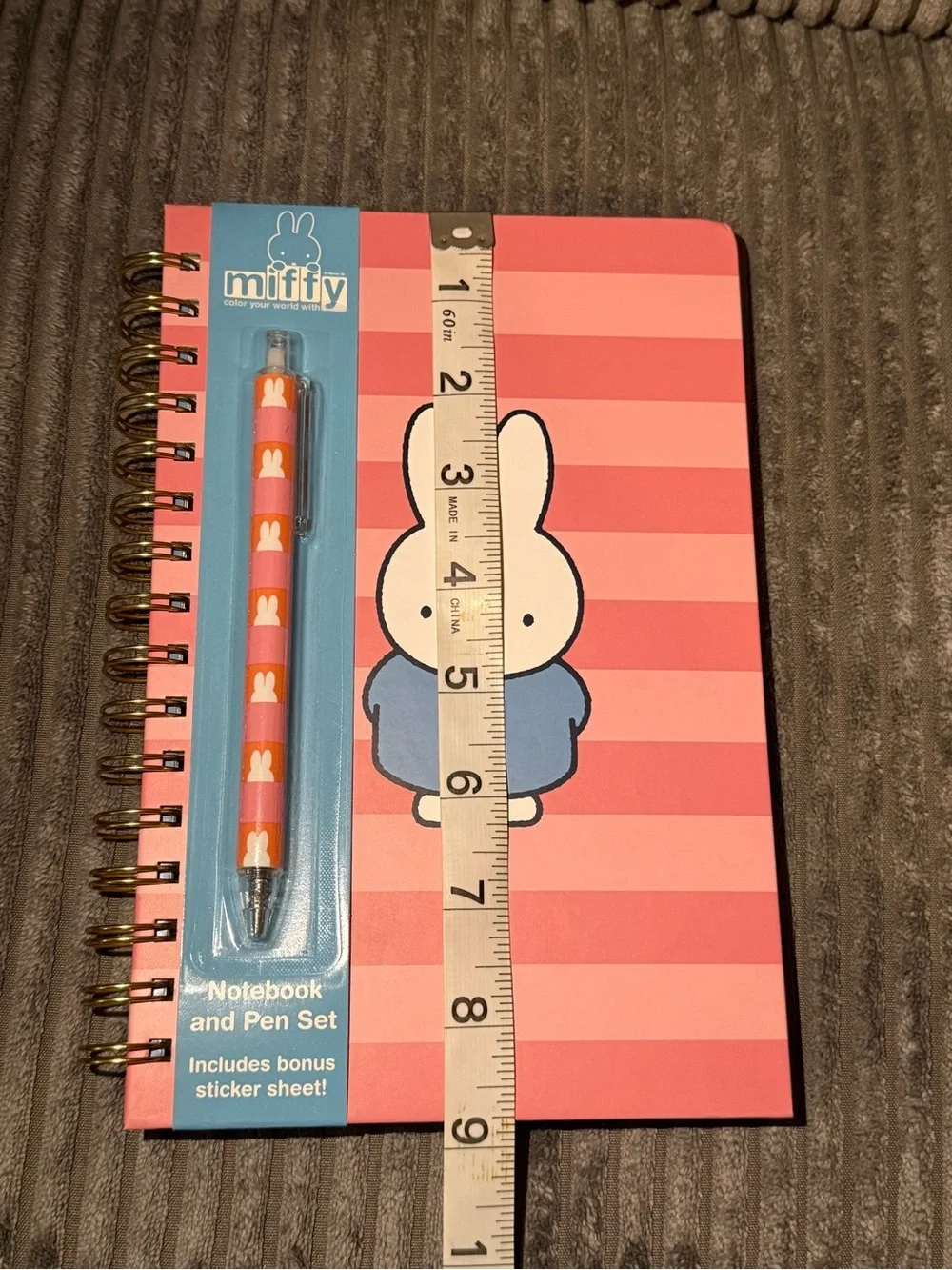 miffy Coral Striped Notebook & Pen Set with Blue Outfit